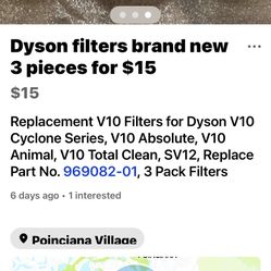 Replacement V10 Filters for Dyson V10 Cyclone Series, V10 Absolute, V10 Animal, V10 Total Clean, SV12, Replace Part No. 969082-01, 3 Pack Filters