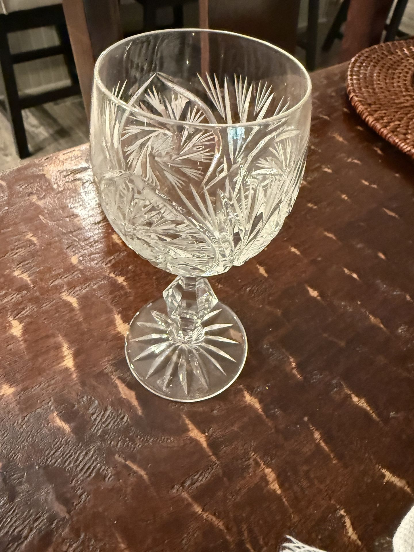 AMERICAN CUT CRYSTAL BARBARA WINE GLASS - 5 3/4" x 2 3/8" Set Of Seven 
