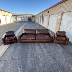 Restoration Hardware Leather Maxwell 3 Piece Sofa / Couch Set ( Can Deliver For $10 )