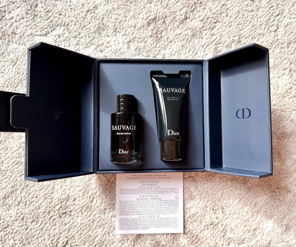 Sauvage Dior MINI Eau De Parfum EDP .34oz Shower Gel .67oz Gift Set Mens Cologne