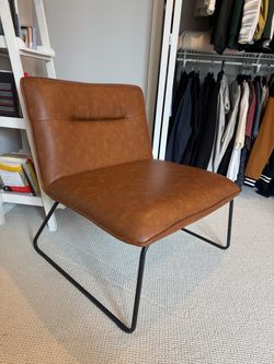 Cognac Brown Modern Leather-Look Accent Chair