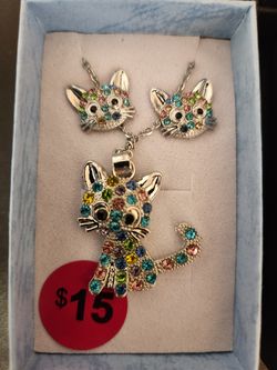 Cat Necklace And Earring Set