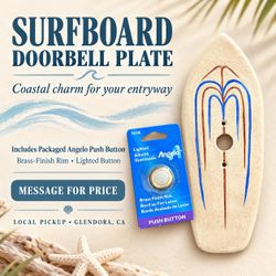 Surfboard Doorbell Plate with Lighted Brass-Finish Push Button