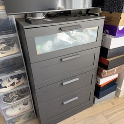 IKEA BRIMNES 4-drawer dresser — gray/frosted glass, 30.75"x49", retails $230 new