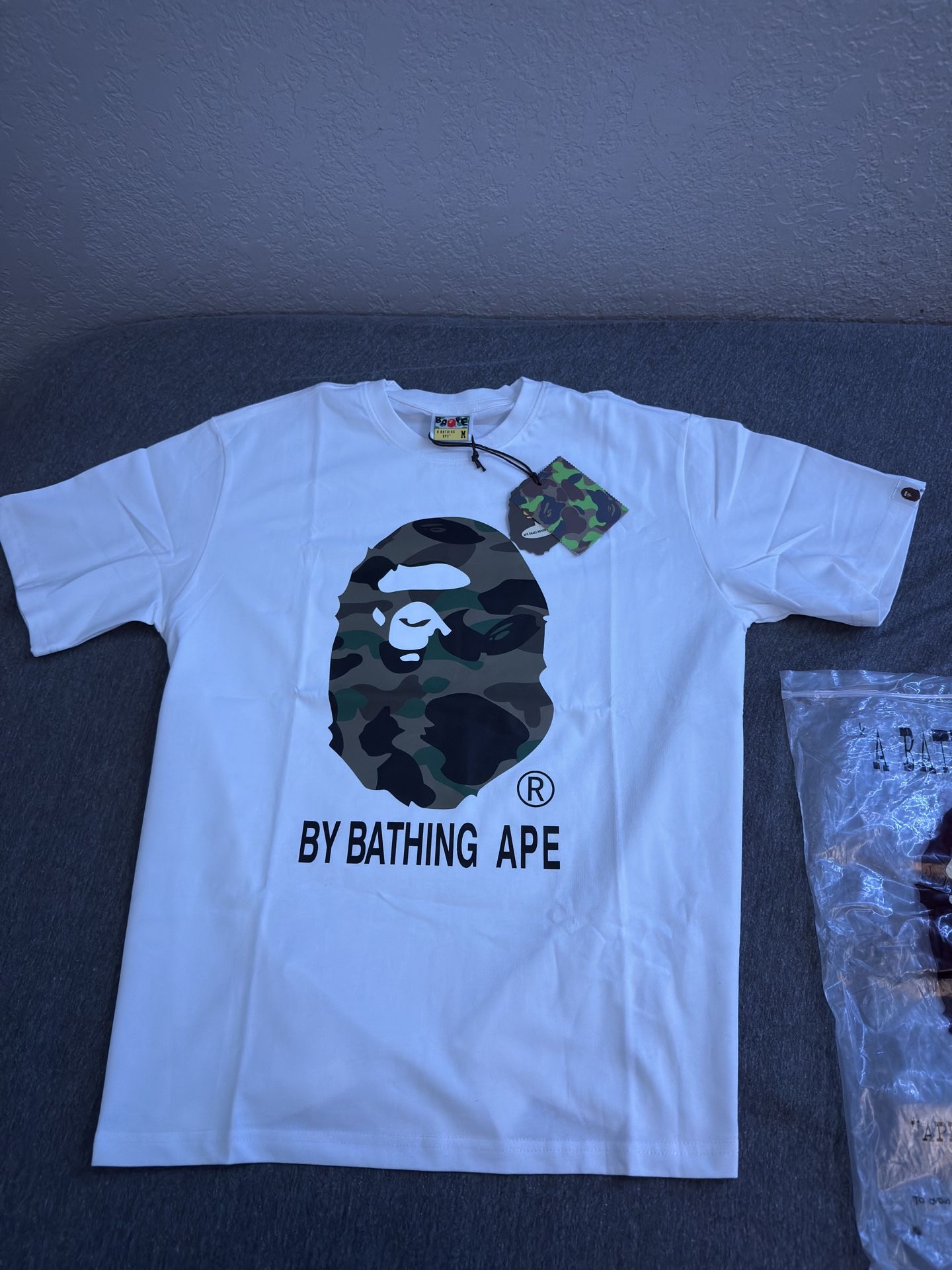 white camo bape shirt size medium
