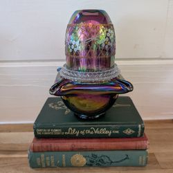 Vintage Fenton 3 Piece Plum Carnival Glass Fairy Lamp 