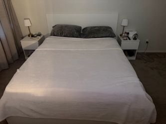 White Queen Bed Frame with Headboard With the bedside tables
