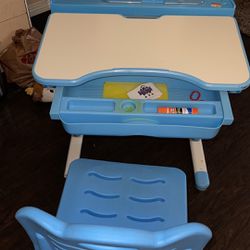 SIMBR Kids Desk and Chair Set, Height Adjustable Student Study Desk for Home Schooling with Storage Drawer, 180°Bookshelf, 55°Tilted Desktop, Metal Ho