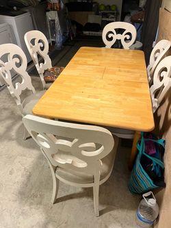 Wood dining table and chairs