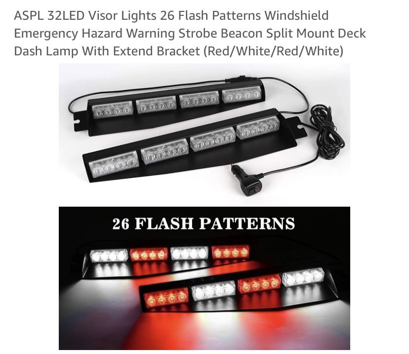Brand New ASPL 32LED Visor Lights 26 Flash Patterns Windshield Emergency Hazard Warning Strobe Beacon Split Mount Deck Sells For $86 Online