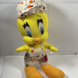 Large 12" Vintage 1998 Painter Tweety Bird Plush - Looney Tunes Ace Play by Play