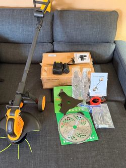 4-in-1 2000rpm Weed Wacker Cordless with Wheel, Heavy Duty Weed Eater Battery Powered Brush Cutter Edger Lawn Tool/Weed Trimmer/Grass Trimmer W/Wheel