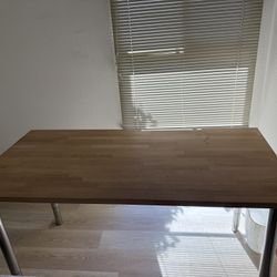 Large Wood Top Desk With Metal Posts 