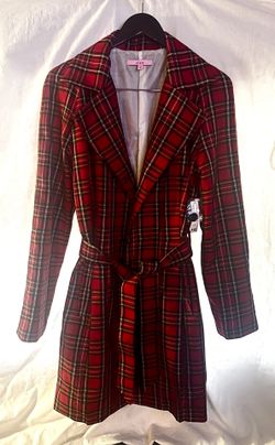 Brand New View Red Plaid Trench Coat-Women’s 10 