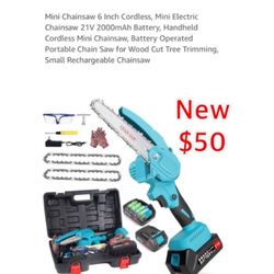 New Mini Chainsaw 6 Inch Cordless, Mini Electric Chainsaw 21V Battery, Handheld Cordless Mini Chainsaw, Battery Operated Portable Chain Saw $50