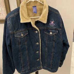 Disney EEYORE Denim Jacket XL True Blue Faux Fur Sherpa Lined Jean Jacket Vintage