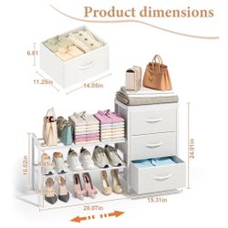 Cidaziya Expandable Closet Organizers and Storage, White Fabric Storage Dresser, 3 Drawer Dresser, Clothes Shelves for Kids, Purse Organizer Small Sho