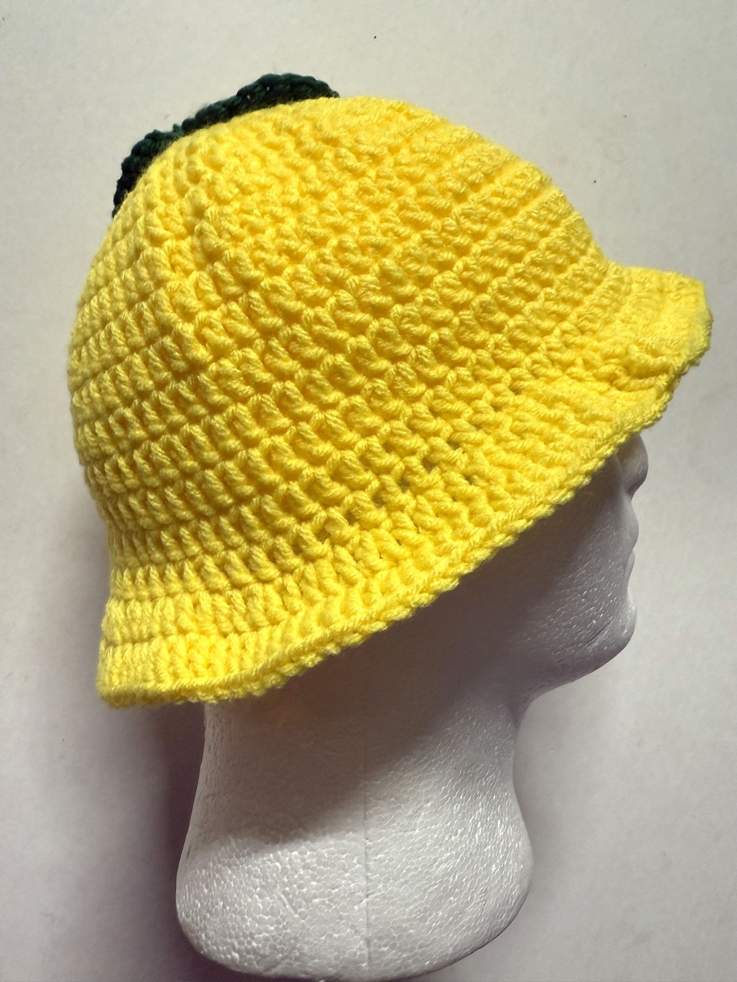 Lemon yellow green Men's WOMEN Handmade crochet bucket Hat Unisex Cap Large