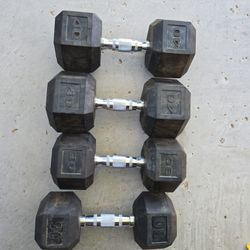 HEX RUBBER DUMBELLS 40 AND 30LB