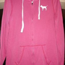 Victoria Secret LOVE PINK Campus Hoodie XS pink Tunic Long Full Zip Dog rare size small $25