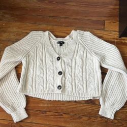 Art Class thick knitted cropped ivory white Cardigan Sweater with large Buttons Girls Size L Large 10 12