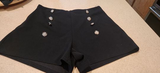 Black High-Waist Shorts with Gold Buttons