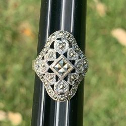 Sterling Silver Circling Hearts and Marcasite Accented Ring, Size 7 3/4, Jewelry