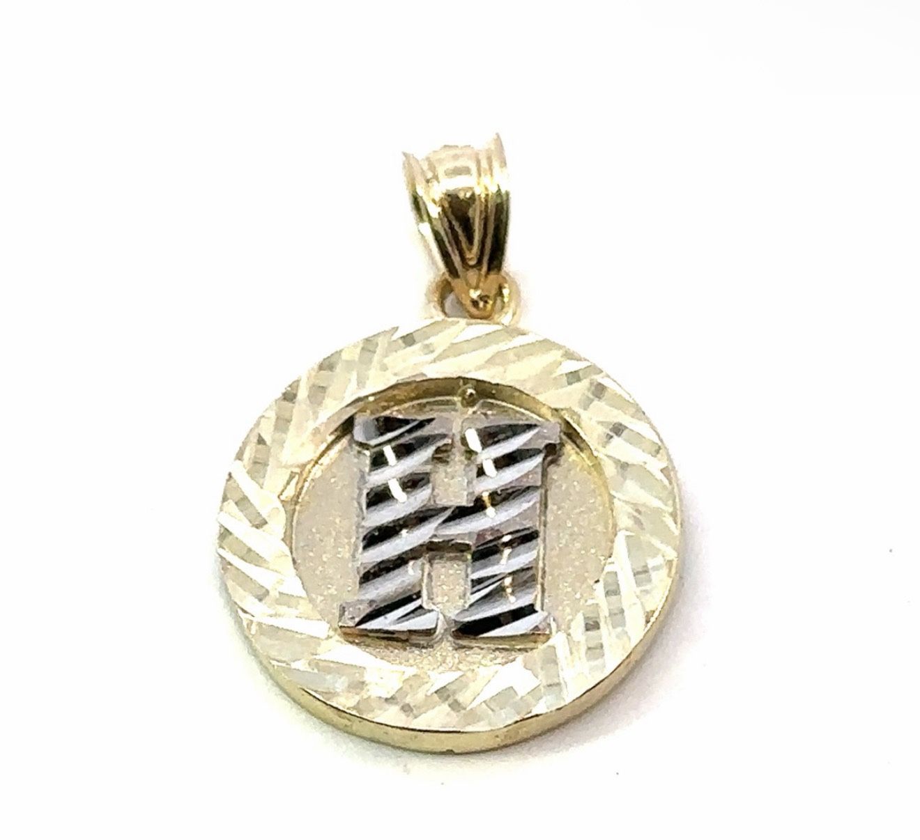 Men’s Woman’s 10k Yellow Gold Initial H Round Charm Pendant For Necklace GP3107788