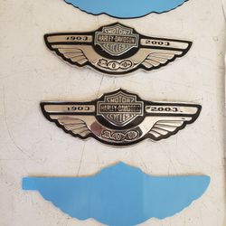Harley 100 year anniversary tank Chrome badges with mounts