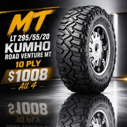 LT 295//55// 20 KUMHO ROAD VENTURE MT 10PLY $1008 All 4