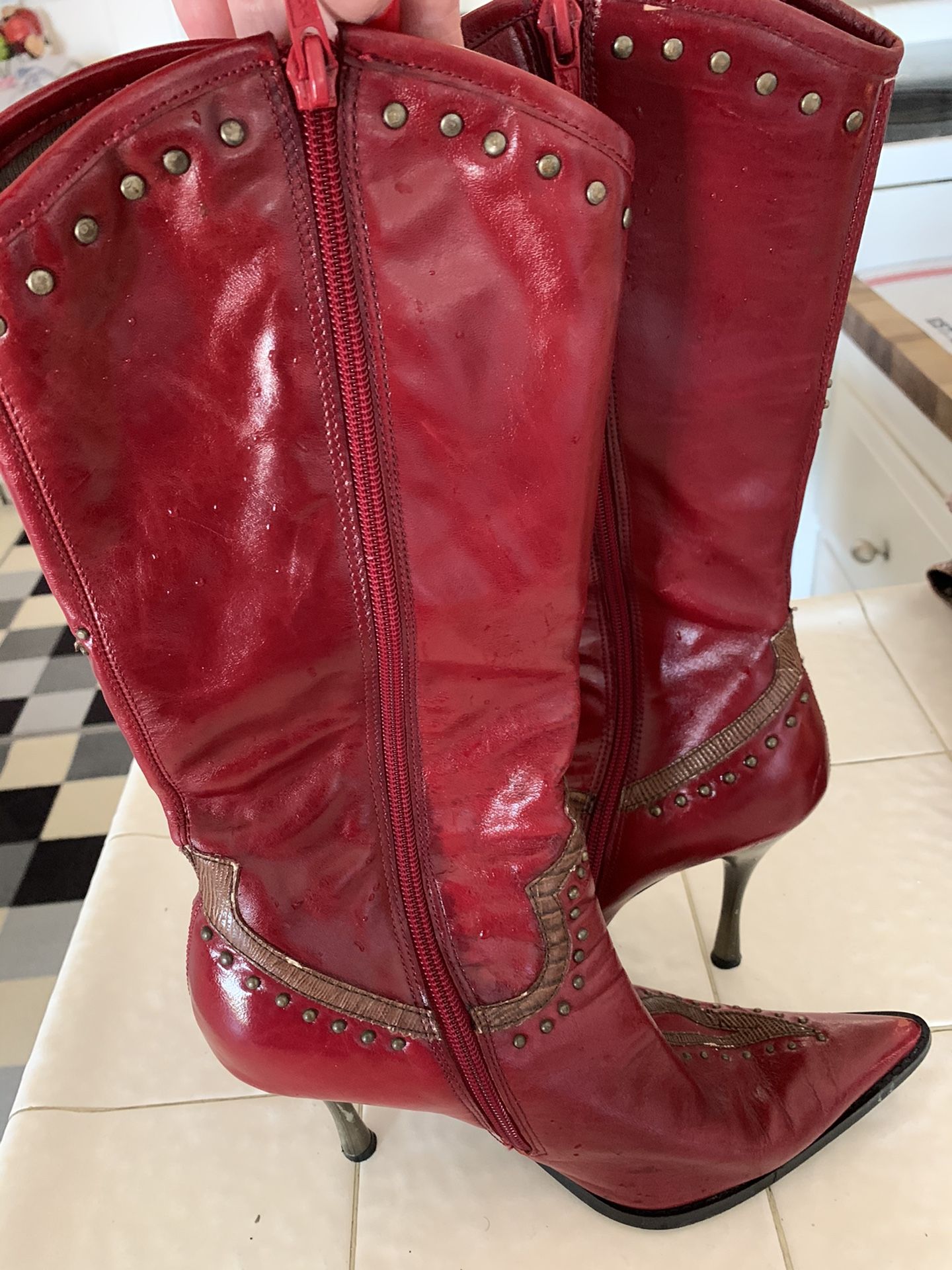Dollhouse red stud boots Size 71/2-8