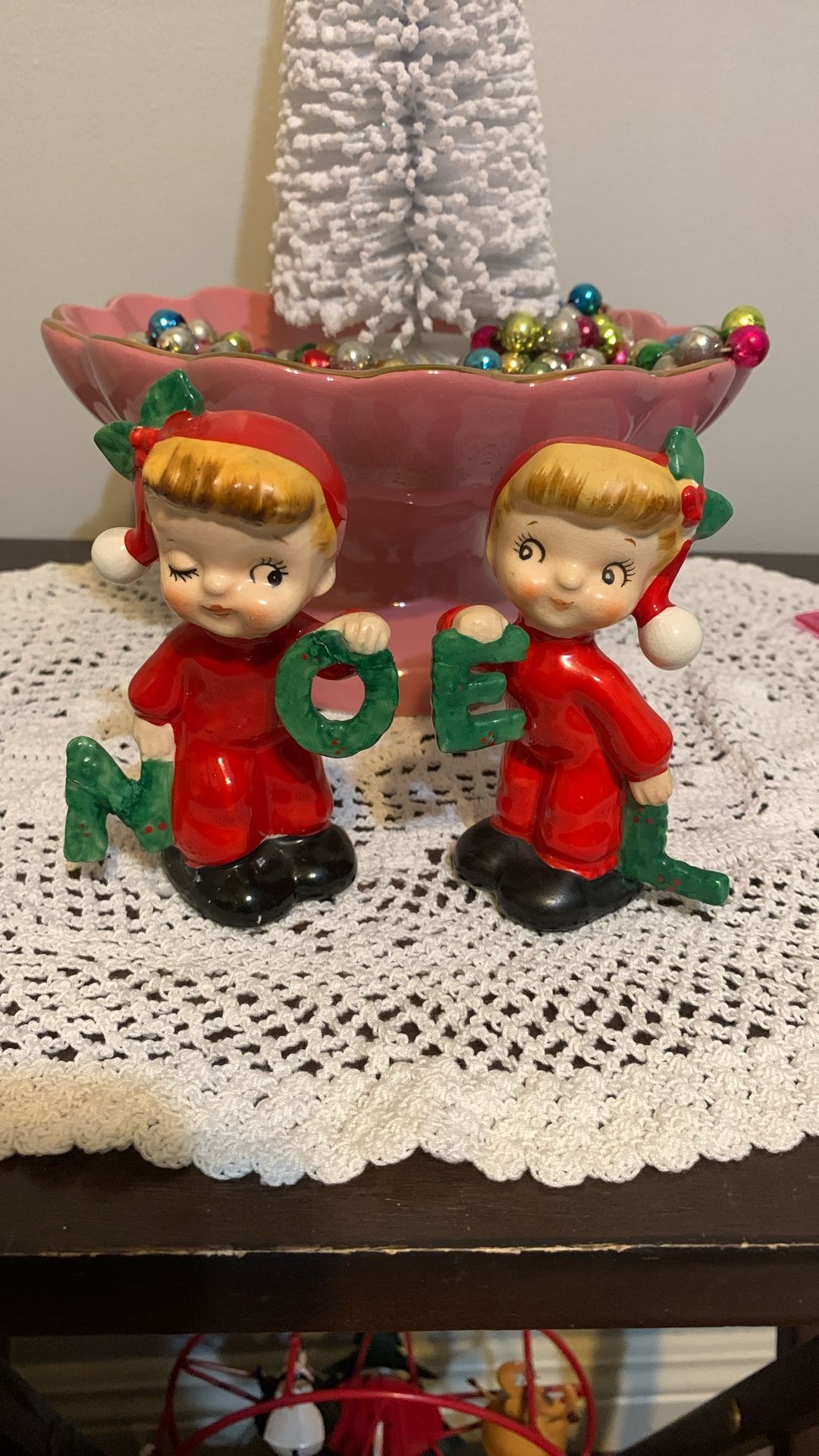 Vintage Christmas Napco Girls Salt and Pepper set