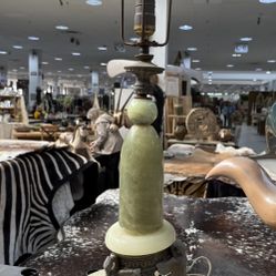 C. 1870’s Antique Marble Possible Jade Stem & Base Klamp Nice For Repair 