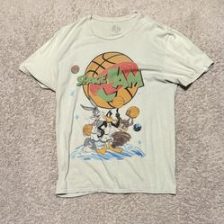 Space Jam Looney Tunes Graphic T-Shirt Beige Size M Short Sleeve 