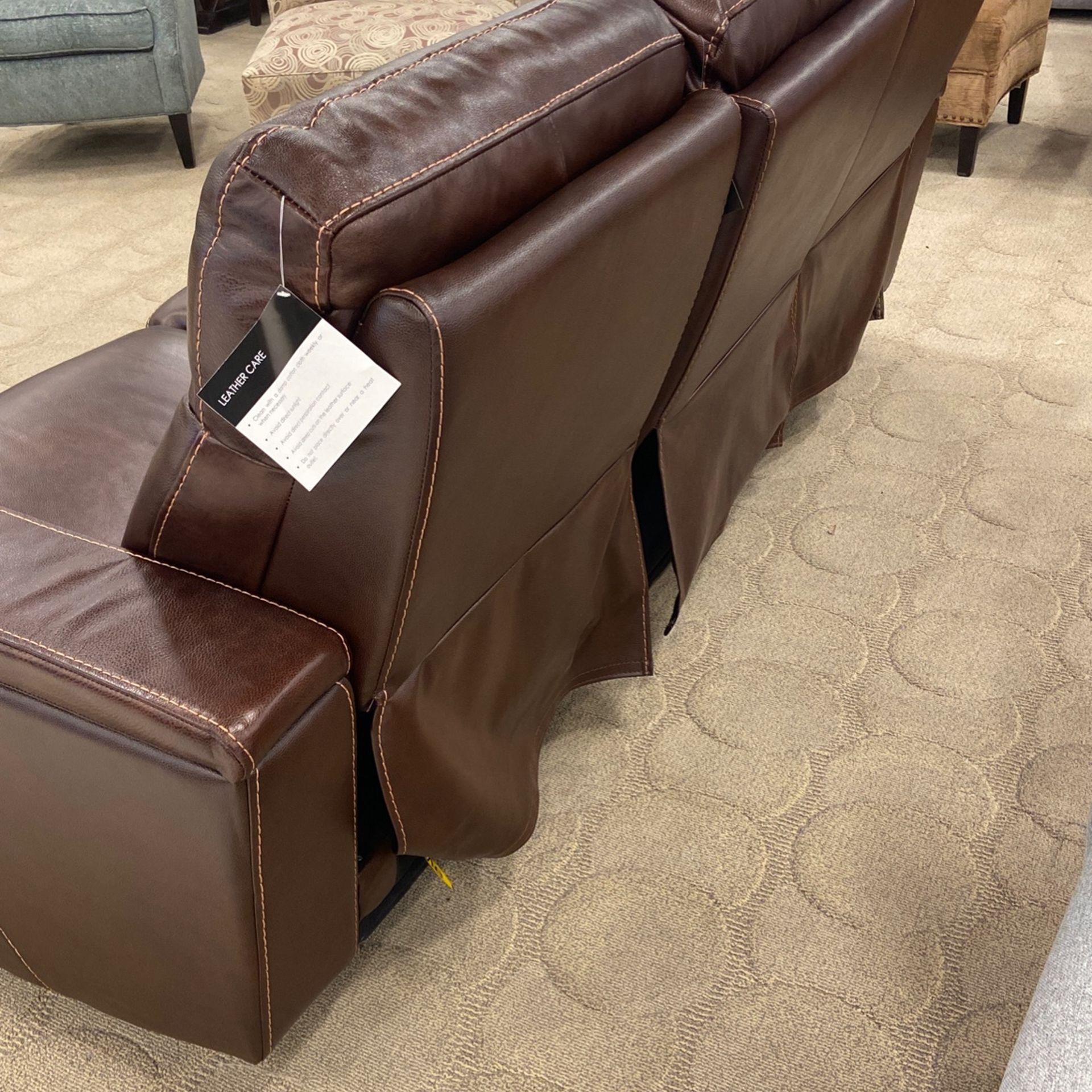 Leather Power 3 Recliner With Cup Holders Browm