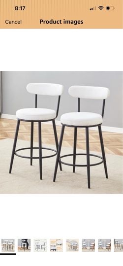 Two bar stools in white teddy bear fabric