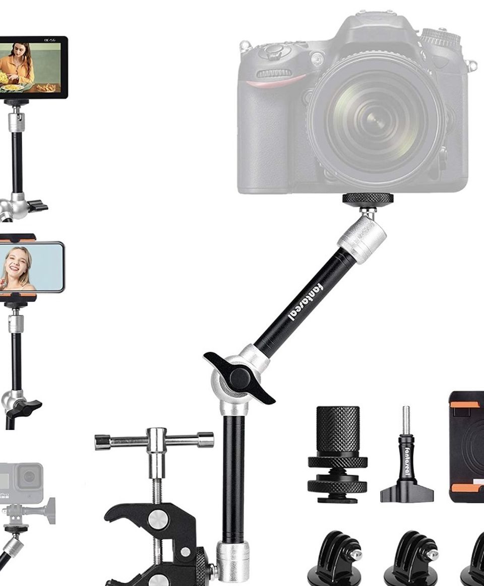 11" Adjustable Heavy Duty Robust Magic Arm, DSLR Mirrorless Action Camera Camcorder Smartphone LCD Monitor Video Light Vlog Rig w/ Desk Pole Clamp Hol