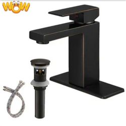 Single-Handle Single-Hole Bathroom Sink Faucet with Pop-Up Drain Kit and Deckplate Included in Oil Rubbed Bronze
