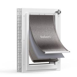 Baboni 3-Flaps Pet Door For Interior And Exterior Doors, Durable Plastic Frame And Telescoping Tunnel, Aluminum Lock/Metal Panel, Strong Magnetic Flap