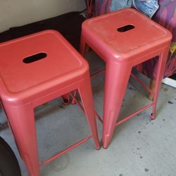 2 Red Metal Barstools 24x12