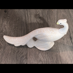 Vintage White Textured Glaze Ceramic Peacock Bird Of Paradise.