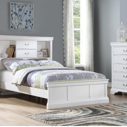 White Solid Pine & Birch Veneer Bed w/ Functional Headboard  