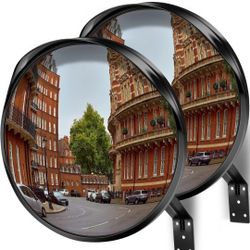 (New Factory Sealed) 
Premium 12" Acrylic Convex Traffic Mirror, Pack of 2, Adjustable Safety Mirror For Wide Angle View, Corner Security Mirrors Indo