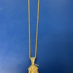 10kt Rope Chain With Saint Lazaro Pendent 
