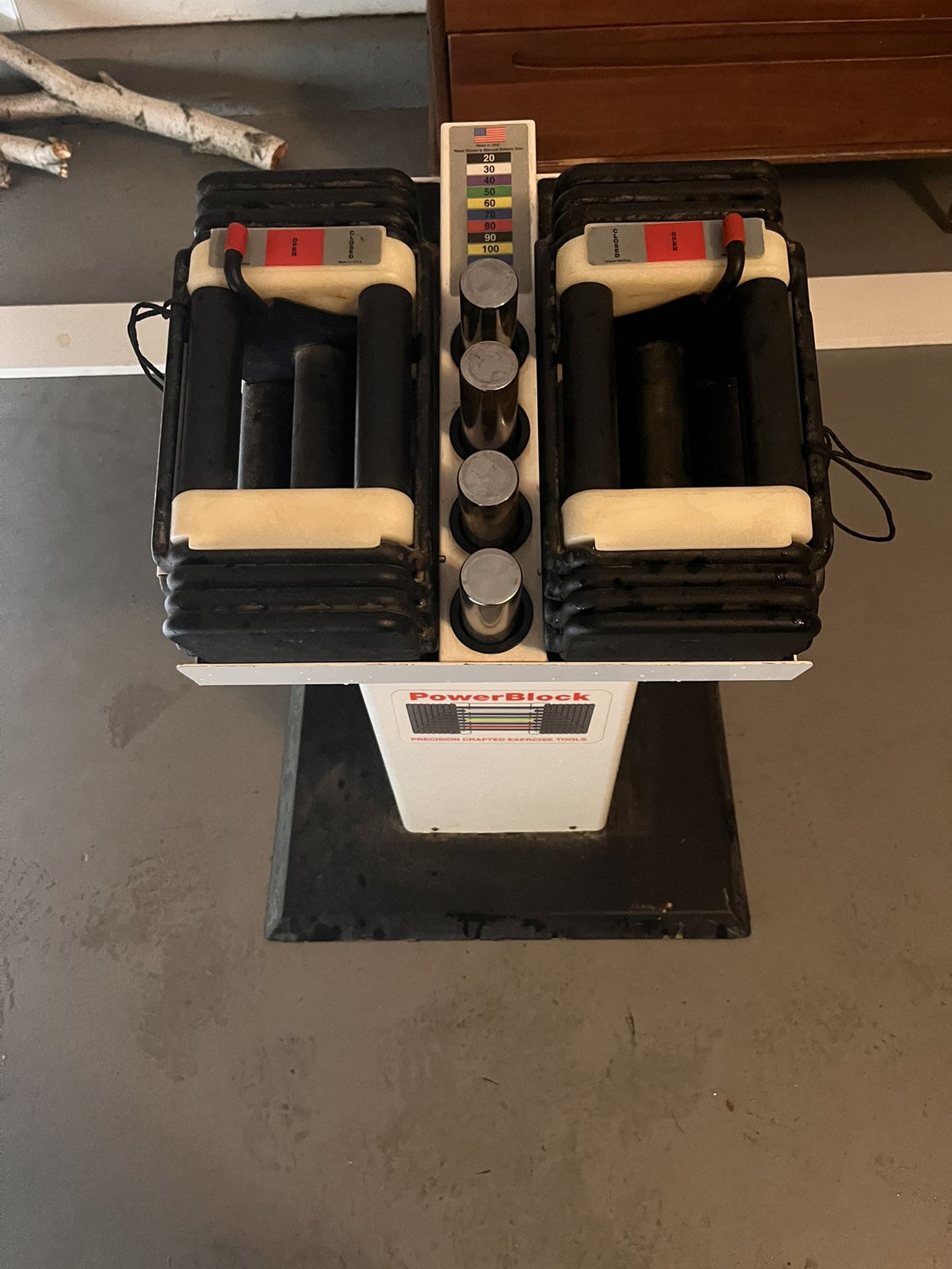 Power block Dumbbells With Stand (50lbs Each)