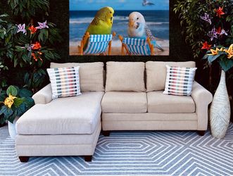Used Bassett Beige L Sectional Couch w/Chaise