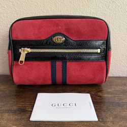 Gucci GG Ophidia Waist Bag 517076 Suede Leather Red Black Gold Hardware w Belt