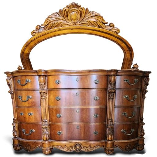 Like New 12 Drawer Pulaski Edwardian Style Dresser and Mirror