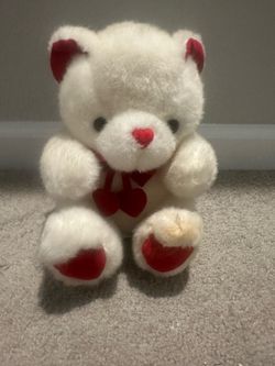 Vintage Great American Fun Corp White Valentine Teddy Bear Plush with Red Hearts