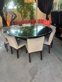 Round Glass Dining Table with 6 Chairs